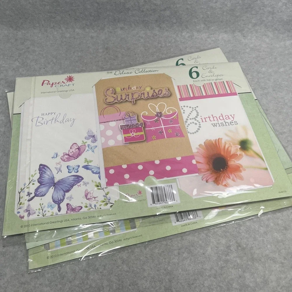 Papercraft Card Set Deluxe 6 Packs‎ Birthday Thank You Baby Floral Foil Lot of 3